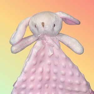 Pro Goleem Pink Bunny Rabbit Lovey Security Blanket Minky Dot Satin Bow 16"